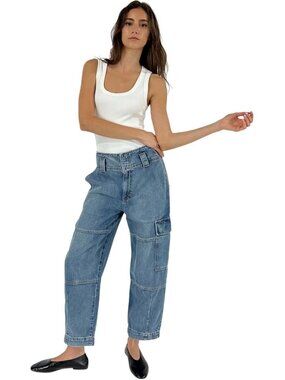 Ética Juni Relaxed Cargo Jeans Moonbay Light Wash Size 25 New MSRP $198